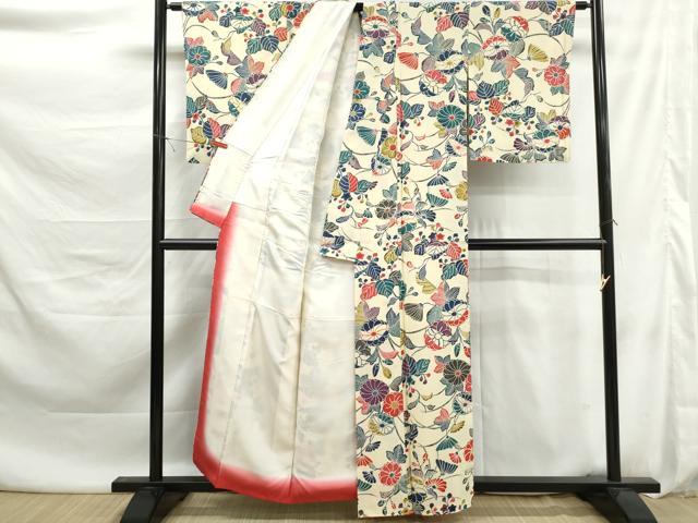 平和屋着物■上質な小紋　型染め　草花文　正絹　逸品　DABK6109qa