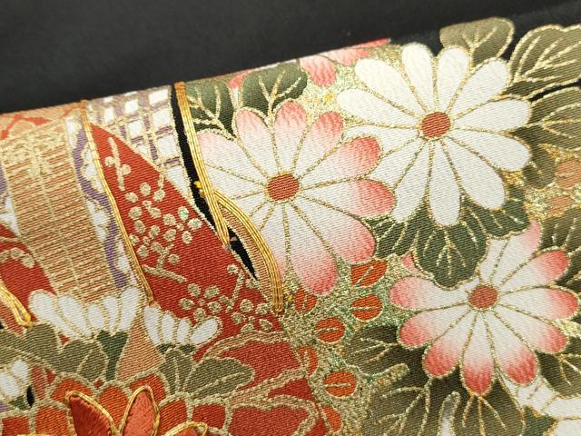 平和屋着物■豪華黒留袖　駒刺繍　地紙御所車花文　金彩　正絹　逸品　DABK6112qa