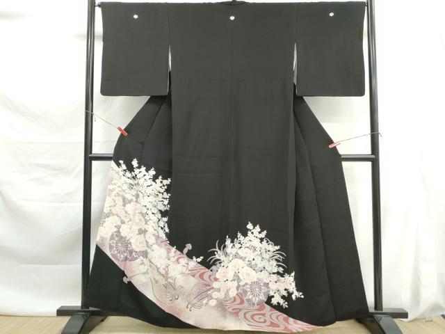 平和屋着物■豪華黒留袖　霞花車文　正絹　逸品　DABK6113qa