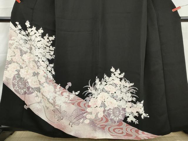 平和屋着物■豪華黒留袖　霞花車文　正絹　逸品　DABK6113qa