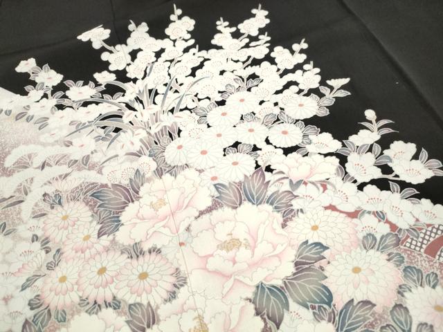 平和屋着物■豪華黒留袖　霞花車文　正絹　逸品　DABK6113qa