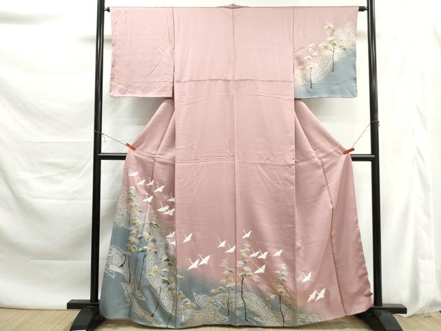 平和屋着物■訪問着　群鶴浜松文　暈し染め　金銀彩　正絹　逸品　DABK6114qa