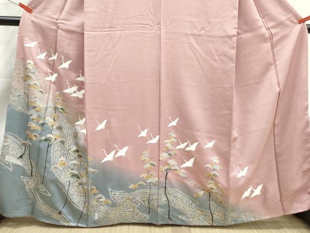 平和屋着物■訪問着　群鶴浜松文　暈し染め　金銀彩　正絹　逸品　DABK6114qa