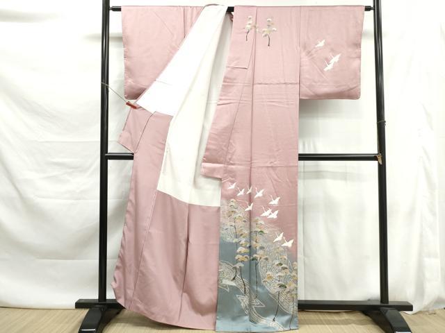 平和屋着物■訪問着　群鶴浜松文　暈し染め　金銀彩　正絹　逸品　DABK6114qa