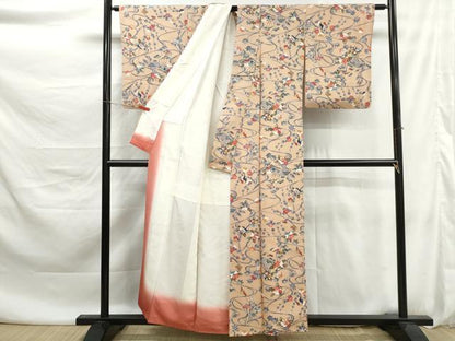 平和屋着物■上質な小紋　流水花文　椿　鬼しぼ縮緬　正絹　逸品　DABK6122qa