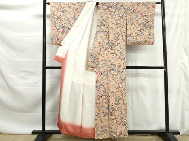 平和屋着物■上質な小紋　流水花文　椿　鬼しぼ縮緬　正絹　逸品　DABK6122qa