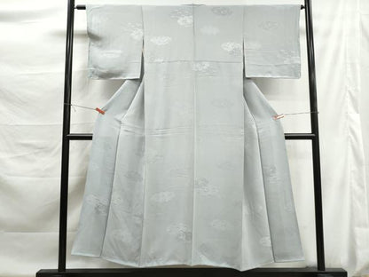 平和屋着物■上質な色無地　雲取り花地紋　月白色　正絹　逸品　DABK6127qa