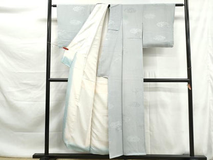 平和屋着物■上質な色無地　雲取り花地紋　月白色　正絹　逸品　DABK6127qa