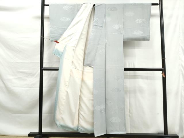 平和屋着物■上質な色無地　雲取り花地紋　月白色　正絹　逸品　DABK6127qa