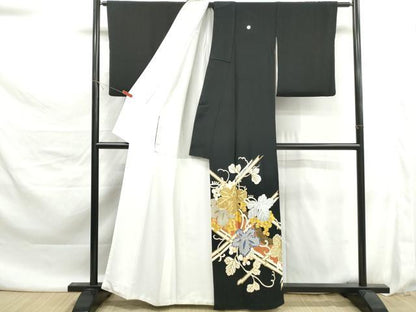 平和屋着物■豪華黒留袖　駒刺繍　枝葉文　金銀糸　正絹　逸品　DABK6132qa