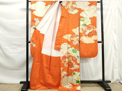 平和屋着物■豪華振袖　駒刺繍　雲取り花松文　金彩　正絹　逸品　DABK6133qa