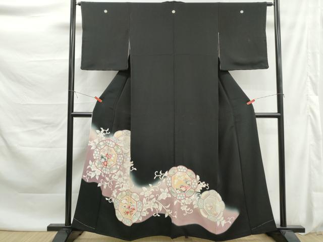 平和屋着物■豪華黒留袖　花唐草文　暈し染め　正絹　逸品　DABK6134qa