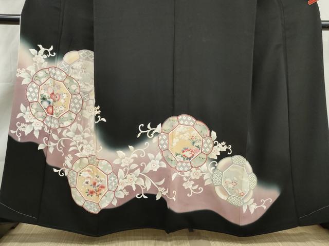 平和屋着物■豪華黒留袖　花唐草文　暈し染め　正絹　逸品　DABK6134qa