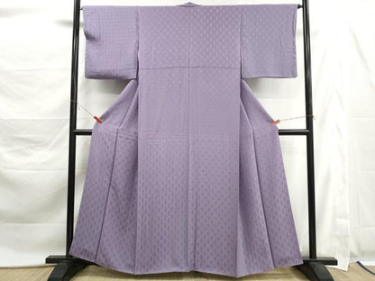 平和屋着物■上質な色無地　幾何学地紋　紅藤色　正絹　逸品　DABK6136qa