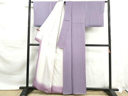 平和屋着物■上質な色無地　幾何学地紋　紅藤色　正絹　逸品　DABK6136qa