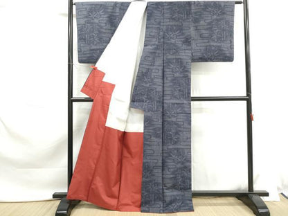 平和屋着物■結城紬　80亀甲　笹竹文　正絹　逸品　DABK6139qa