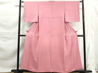 平和屋着物■上質な色無地　松皮菱花地紋　薄紅色　正絹　逸品　DABK6145qa