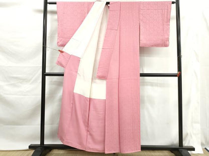 平和屋着物■上質な色無地　松皮菱花地紋　薄紅色　正絹　逸品　DABK6145qa