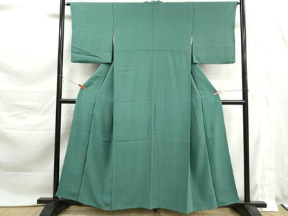 平和屋着物■上質な色無地　檜垣地紋　青磁色　正絹　逸品　DABK6154qa