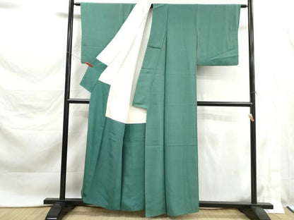 平和屋着物■上質な色無地　檜垣地紋　青磁色　正絹　逸品　DABK6154qa