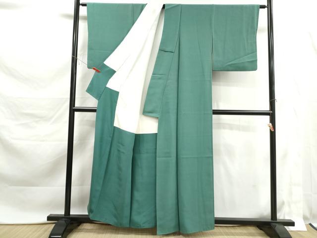 平和屋着物■上質な色無地　檜垣地紋　青磁色　正絹　逸品　DABK6154qa