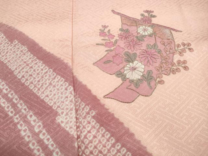 平和屋着物■訪問着　駒刺繍　絞り　几帳花文　正絹　逸品　DABK6161qa