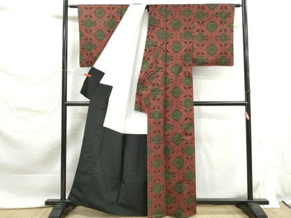 平和屋着物■本場大島紬　7マルキ　幾何学花文　正絹　逸品　未使用　DABK6166qa