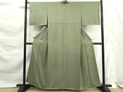 平和屋着物■上質な色無地　紗綾形地紋　柳色　正絹　逸品　DABK6186qa