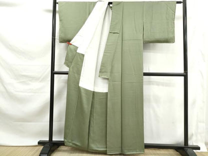 平和屋着物■上質な色無地　紗綾形地紋　柳色　正絹　逸品　DABK6186qa