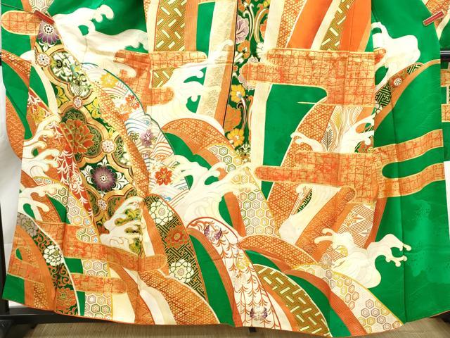 平和屋着物■豪華振袖　駒刺繍　立波舞蝶花文　金彩　正絹　逸品　DABK6188qa