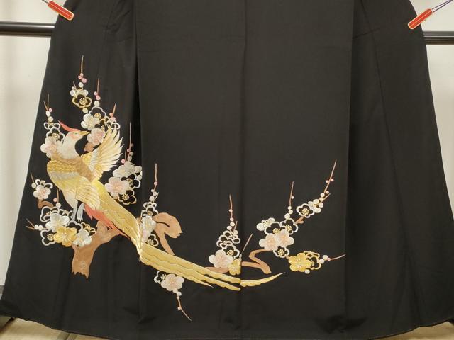 平和屋着物■黒留袖　総刺繍　花鳥松文　金銀糸　洗える着物　DABK6221qa