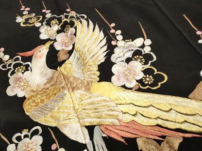 平和屋着物■黒留袖　総刺繍　花鳥松文　金銀糸　洗える着物　DABK6221qa