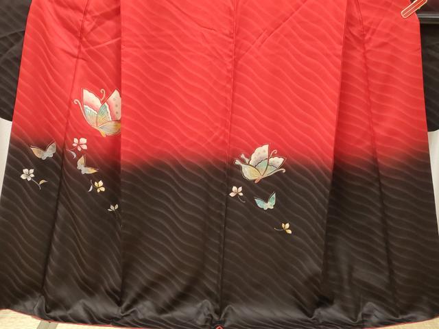平和屋着物■振袖　舞蝶花文　暈し染め　金銀彩　洗える着物　DABK6222qa