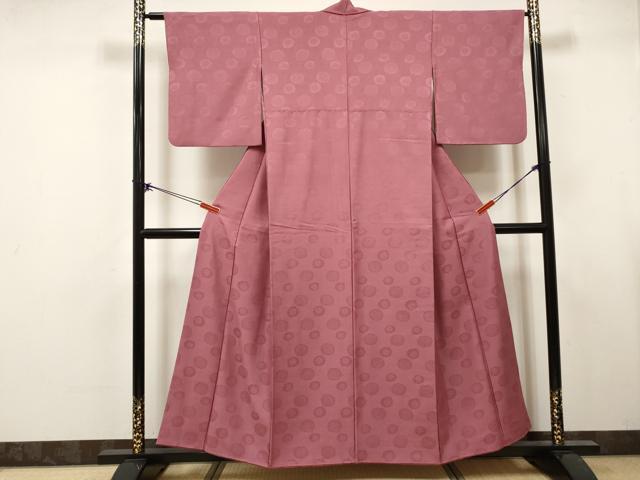 平和屋着物■色無地　菊尽くし地紋　長春色　洗える着物　DABK6237qa