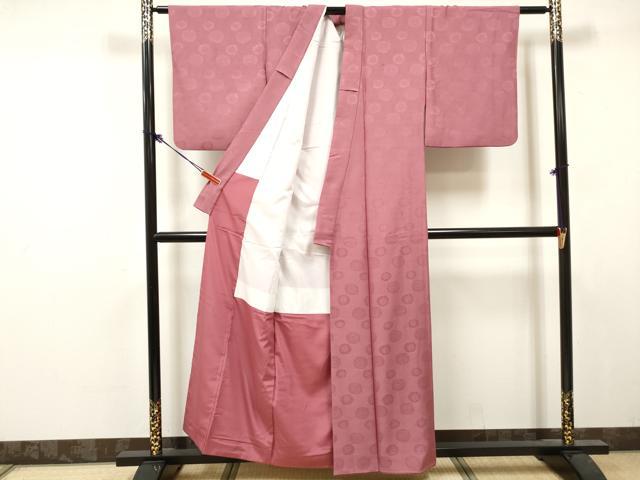 平和屋着物■色無地　菊尽くし地紋　長春色　洗える着物　DABK6237qa