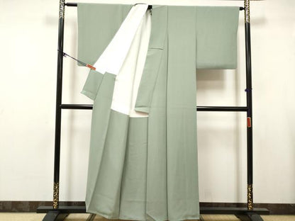平和屋着物■上質な色無地　山葵色　正絹　逸品　DABK6244qa