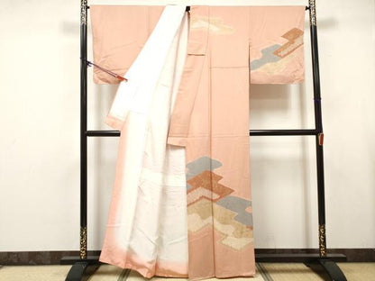 平和屋着物■訪問着　絞り　幾何学花文　金彩　正絹　逸品　DABK6255qa