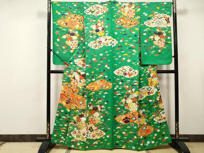 平和屋着物■訪問着　駒刺繍　宝尽くし花文　松竹梅　金彩　正絹　逸品　DABK6278qa