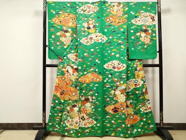 平和屋着物■訪問着　駒刺繍　宝尽くし花文　松竹梅　金彩　正絹　逸品　DABK6278qa