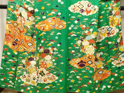 平和屋着物■訪問着　駒刺繍　宝尽くし花文　松竹梅　金彩　正絹　逸品　DABK6278qa