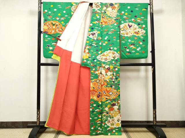 平和屋着物■訪問着　駒刺繍　宝尽くし花文　松竹梅　金彩　正絹　逸品　DABK6278qa