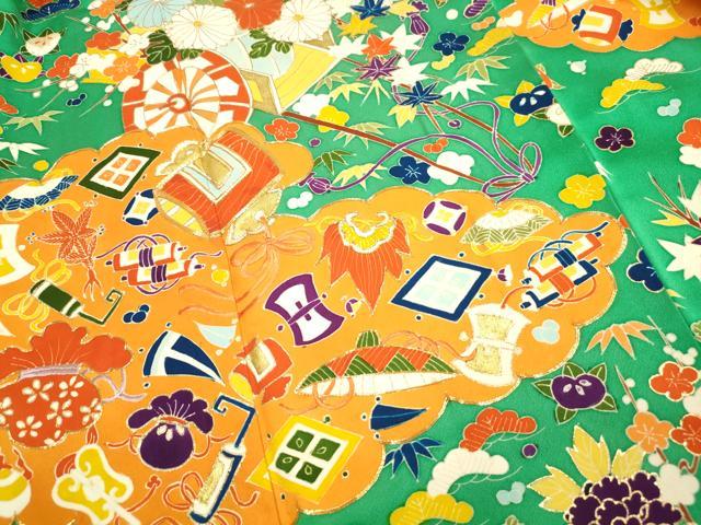 平和屋着物■訪問着　駒刺繍　宝尽くし花文　松竹梅　金彩　正絹　逸品　DABK6278qa