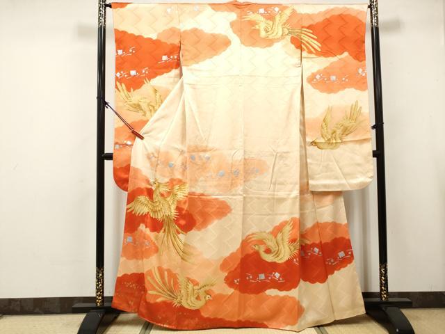 平和屋着物■豪華振袖　駒刺繍　雲取り鳳凰文　暈し染め　金彩　正絹　逸品　DABK6279qa