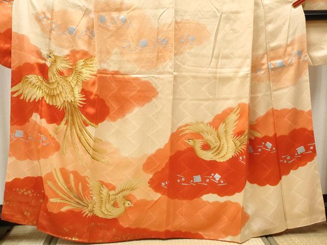 平和屋着物■豪華振袖　駒刺繍　雲取り鳳凰文　暈し染め　金彩　正絹　逸品　DABK6279qa