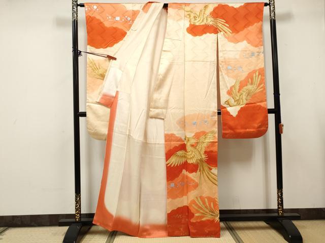 平和屋着物■豪華振袖　駒刺繍　雲取り鳳凰文　暈し染め　金彩　正絹　逸品　DABK6279qa