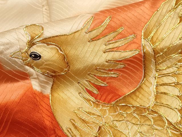 平和屋着物■豪華振袖　駒刺繍　雲取り鳳凰文　暈し染め　金彩　正絹　逸品　DABK6279qa