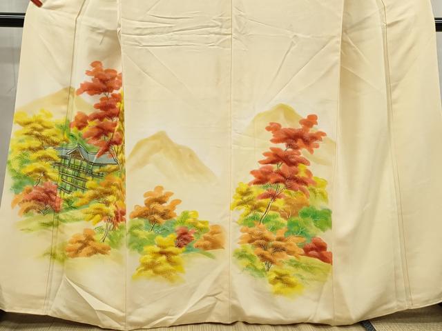 平和屋着物■訪問着　手描き　風景樹林文　暈し染め　正絹　逸品　DABK6280qa