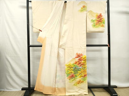 平和屋着物■訪問着　手描き　風景樹林文　暈し染め　正絹　逸品　DABK6280qa