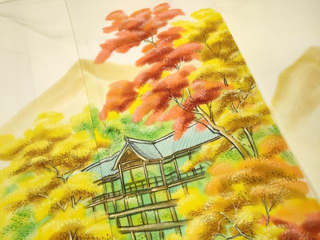 平和屋着物■訪問着　手描き　風景樹林文　暈し染め　正絹　逸品　DABK6280qa