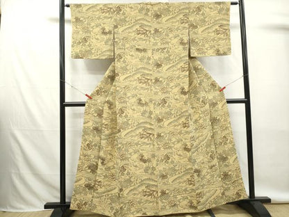 平和屋着物■上質な小紋　流水花文　松竹梅　鬼しぼ縮緬　正絹　逸品　DABK6281qa